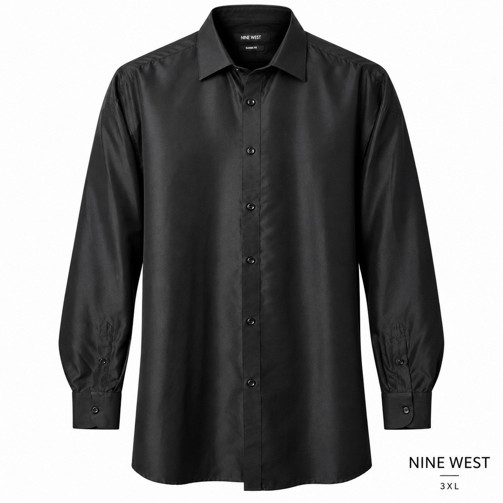 Nine West Men's 3XL Black Satin Finish Classic Fit Dress Shirt 19-19.5 34/35